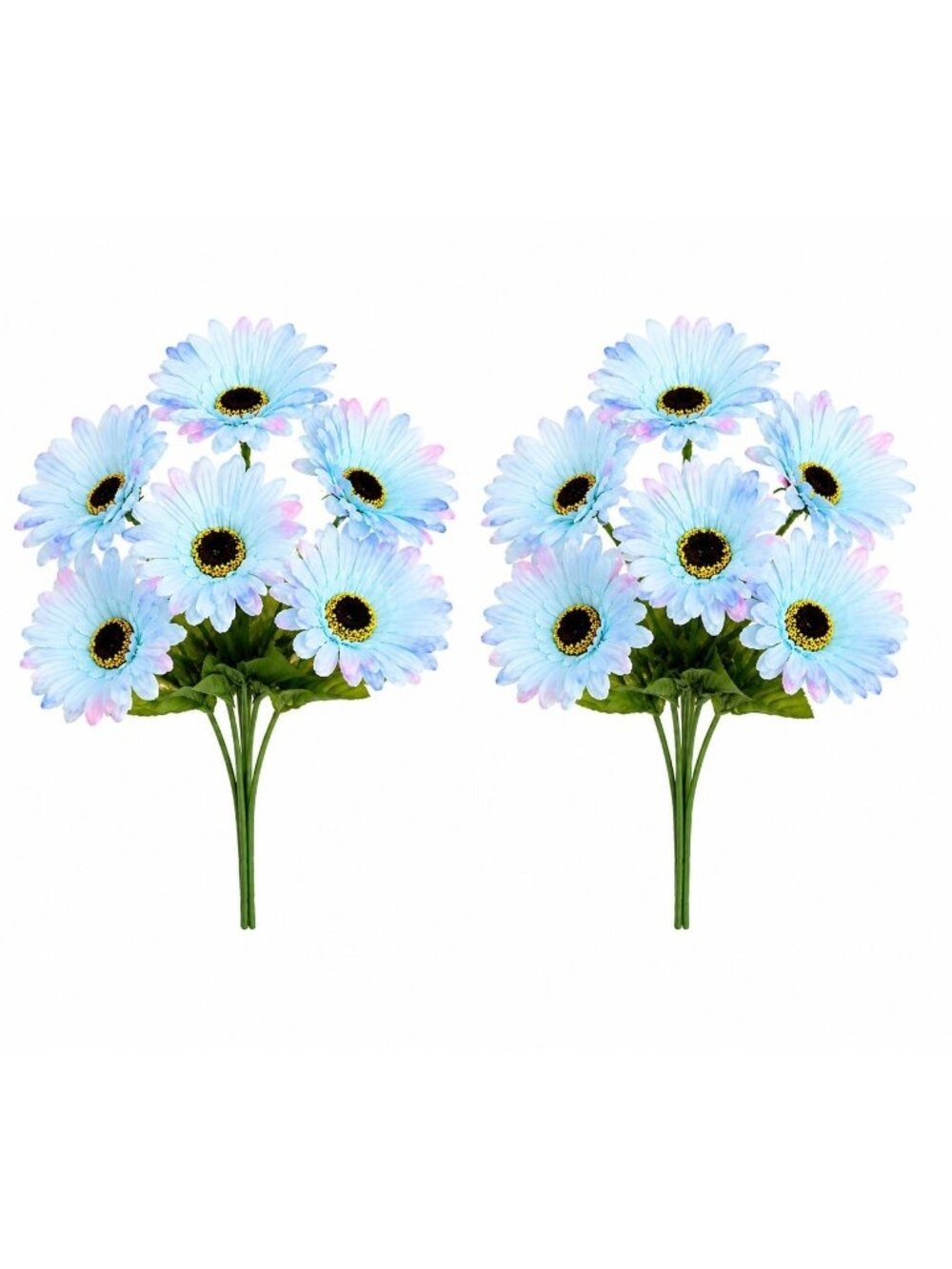 Set of 2 Artificial Blue Gerbera Daisy Bushes Faux Gerbera Flowers Cottagecore D